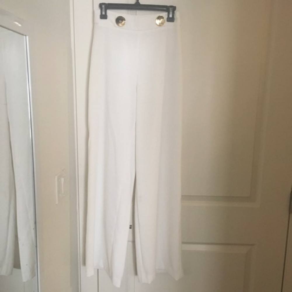 Zara white wide leg pants with gold buttons